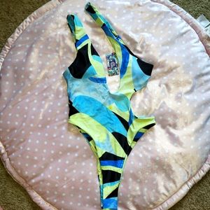 NWT Pesfeel One Shoulder Brazilian One Piece Monokini size Medium